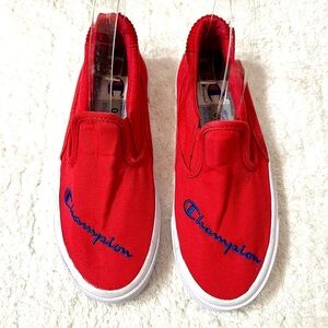 Champion Red Fringe Slip On sneakers logo sporty embroidered womens 7M kid 5Y